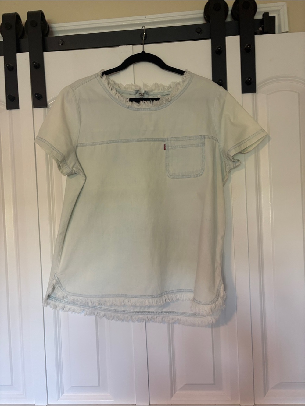 Levi's Light Blue Short Sleeve Denim Top with Frayed Hem